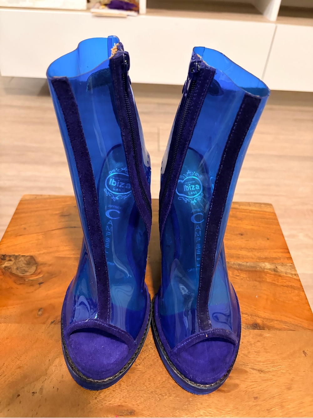 Jeffrey Campbell Blue Transparent Block Heel Ankle Boots - Picture 6 of 15